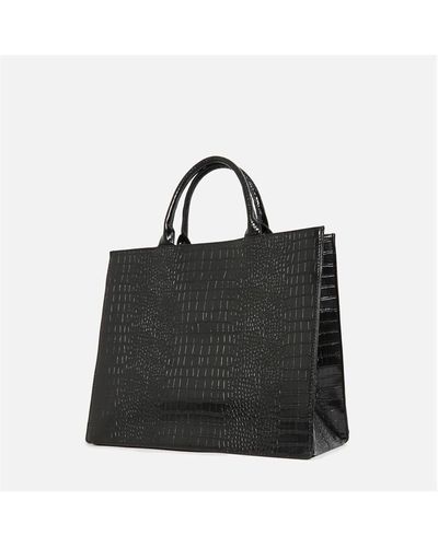 Missguided Faux Leather Mock Croc Tote Bag - Black