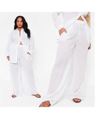 I Saw It First Textured Linen Wide Leg Beach Trousers Co-ord - White