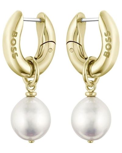 BOSS Ladies Leah Light Gold Ip Pearl Earrings - Metallic