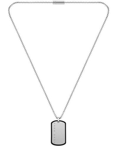 BOSS Gents Id Brushed Stainless Steel Dog Tag Necklace - Metallic