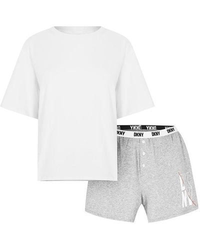 DKNY Short Sleeve Top And Boxer Set - White
