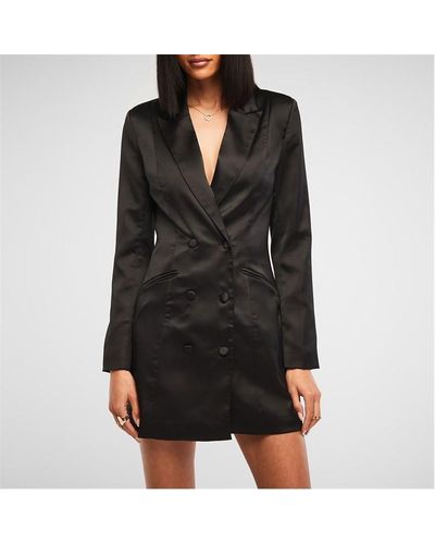 Missguided Double Breasted Satin Blazer Dress - Black