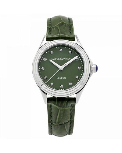 Jasper Conran Ladies 32mm Green Dial And Leather Strap Watch