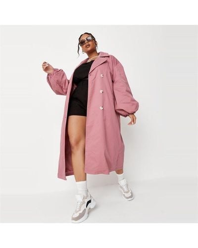 Missguided Plus Size Balloon Sleeve Trench Coat - Red