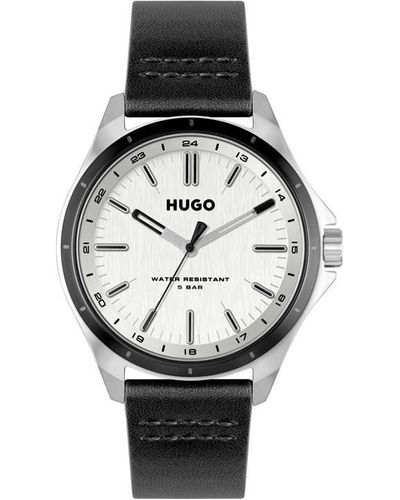 HUGO Gents #complete Black Leather Strap Watch