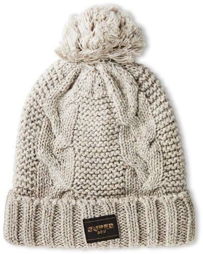 Superdry Cable Knit Beanie Hat Baseball Cap - White