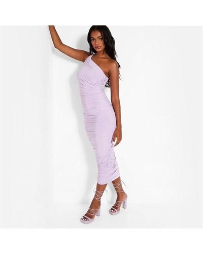 I Saw It First Double Layered Slinky Ruched One Shoulder Maxi Dress - Purple