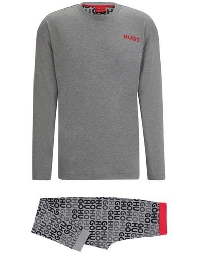 HUGO Cotton Relaxed-fit Pyjamas With Branded Details - Gift Set - Grey