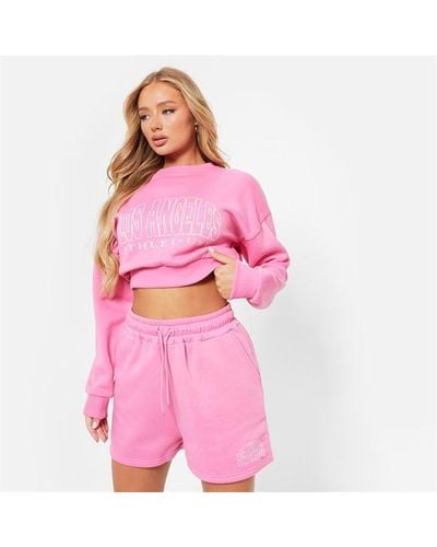 I Saw It First Los Angeles Embroidered Sweat Shorts - Pink