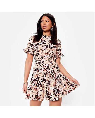 I Saw It First Printed Frill Sleeve Smock Dress - Pink