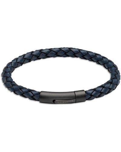 Unique And Co Unique & Co. Navy Leather Bracelet & Black Clasp - Blue