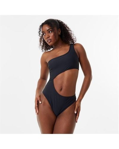 Jack Wills One Shoulder Cut Out Swimsuit - Black