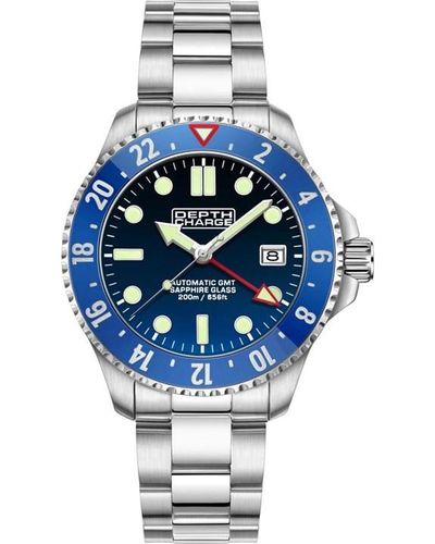 DEPTH CHARGE Stainless Steel Blue Dial Dive Watch