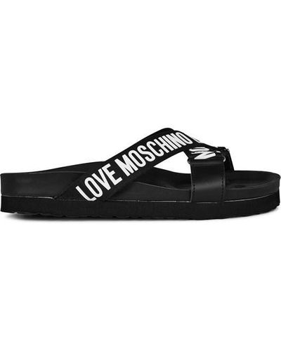 Love Moschino Logo Cross Sliders - Black