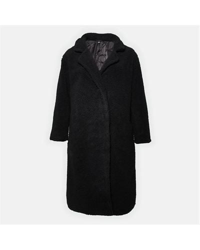 Missguided Plus Size Borg Teddy Longline Coat - Black