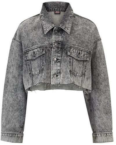 HUGO X Bella Poarch Cropped Relaxed-fit Denim Jacket - Grey