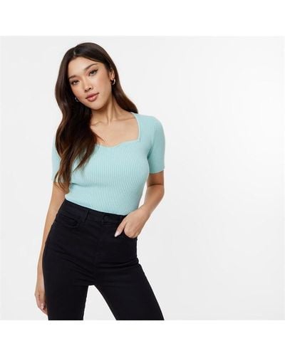 Jack Wills Knitted Sweetheart Short Sleeve Top - Blue