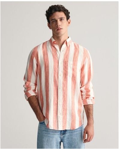 GANT Reg Bold Stripe Linen Shirt Salty S - Red