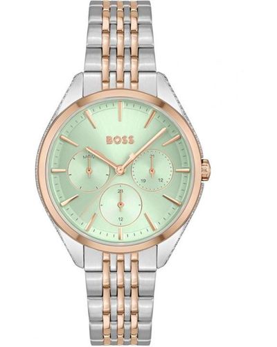 BOSS Ladies Boss Saya Two Tone & Green Watch - Metallic
