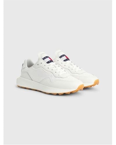 Tommy Hilfiger Mixed Texture Cleat Leather Runner Trainers - White