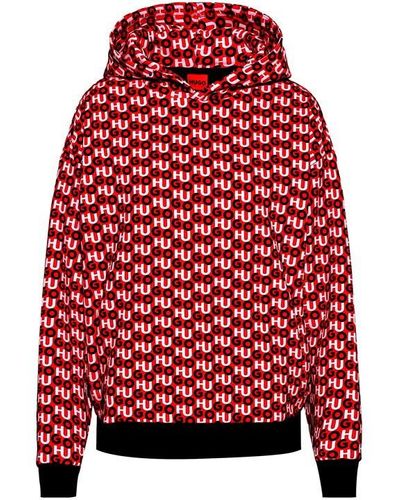 HUGO Relaxed Logo Hoodie - Red