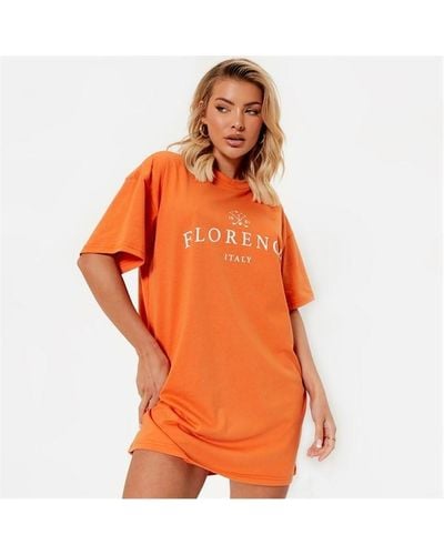 I Saw It First Florence Graphic Oversized T Shirt Dress - Orange