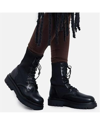 I Saw It First Knitted Ankle Chunky Sole Boots - Black