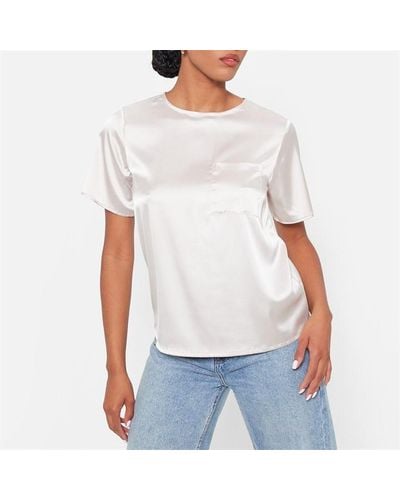 I Saw It First Pocket Front Satin T Shirt - White