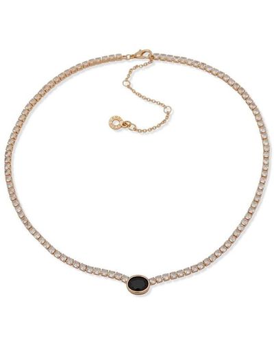 Anne Klein Ladies Gold Black Crystal 16in Necklace - Metallic