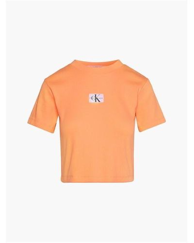 Calvin Klein Badge Rib Short Sleeve T Shirt - Orange