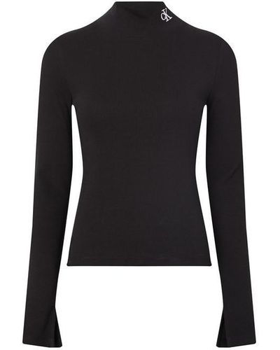 Calvin Klein Rib Mock Neck T Shirt - Black
