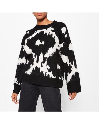 I Saw It First Recycled Knit Blend Aztec Jumper - Black