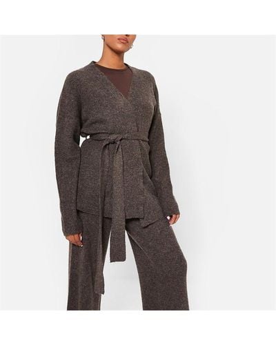 I Saw It First Recycled Blend Tie Waist Cosy Knit Cardigan Co-ord - Grey