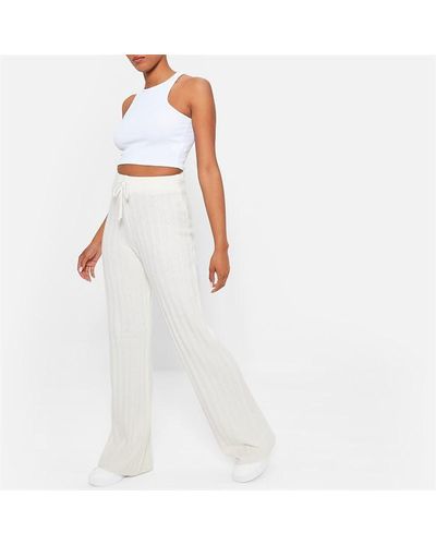 I Saw It First Recycled Knit Blend Wide Leg Rib Trousers Co-ord - White