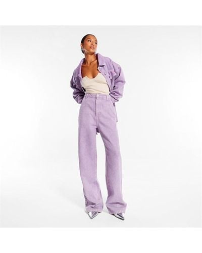 Missguided Co Ord Acid Wash Wide Leg Jeans - Purple