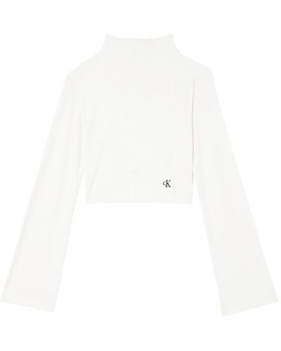 Calvin Klein Shiny Rib High Neck Long Sleeve - White