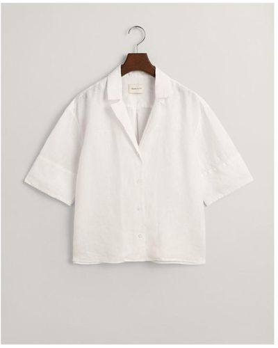 GANT Relaxed Fit Linen Short Sleeve Shirt - White