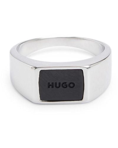 HUGO Enamel Black Ring - White