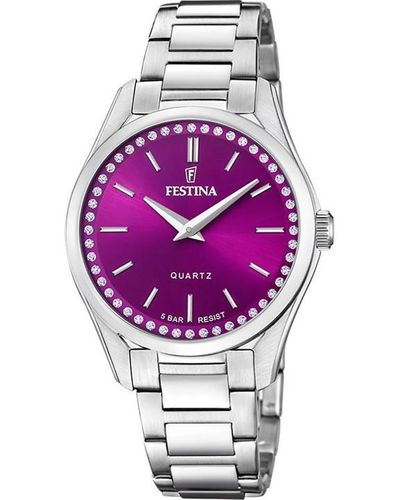 Festina Ladies Zirconia Glitz Silver Purple Watch - Metallic