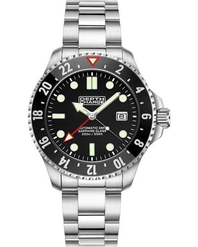 DEPTH CHARGE Charge Stainless Steel Dial Dive Watch - Metallic
