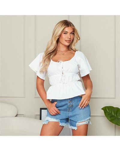 I Saw It First Tie Front Peplum Woven Top - White