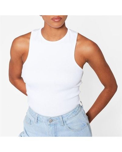 I Saw It First Rib Racer Neck Vest Top - White