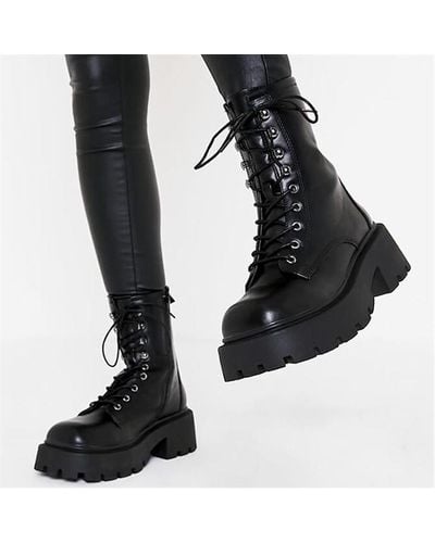 I Saw It First Chunky Lace Up Ankle Boots - Black