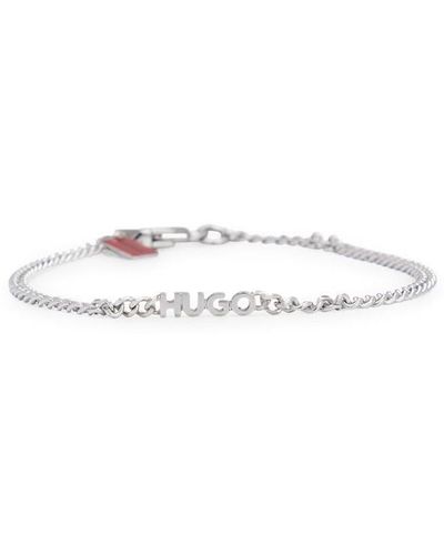 HUGO Logo Pendant Mini Chain Bracelet - White