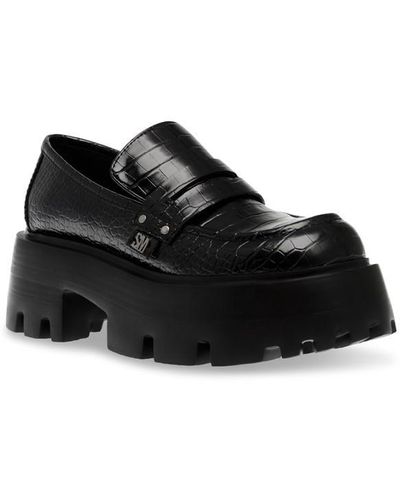 Steve Madden Madlove Croco Faux Leather Loafers - Black