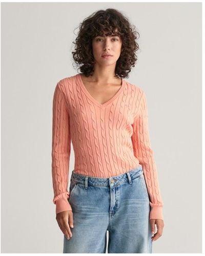 GANT Stretch Cotton Cable V-neck Peachy - Red