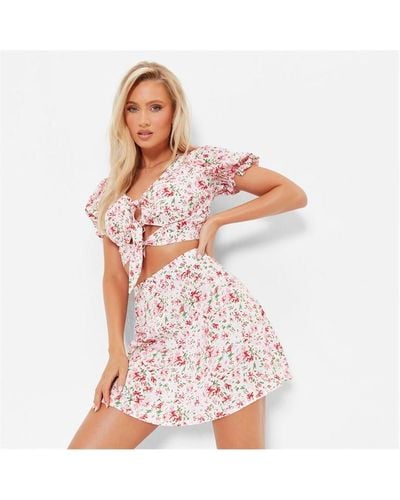 I Saw It First Floral Print Skater Mini Skirt Co-ord - Pink
