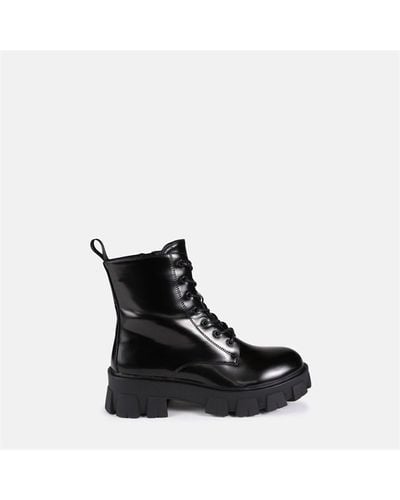 Missguided Chunky Sole Lace Up Chelsea Boots - Black