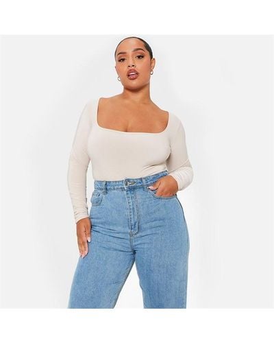 I Saw It First Double Layered Square Neck Slinky Bodysuit - Blue