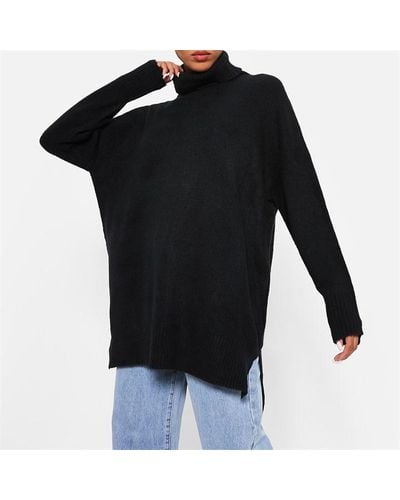 I Saw It First Roll Neck Oversized Jumper - Black